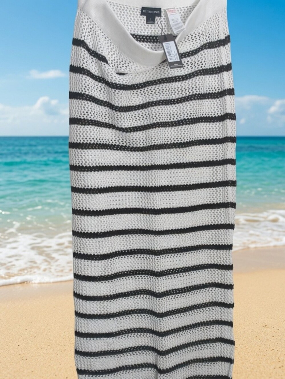 PrettyLittleThing White and Black Striped Open-Weave Jumper